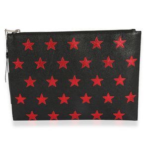 Saint Laurent Black & Red Leather Star Clutch